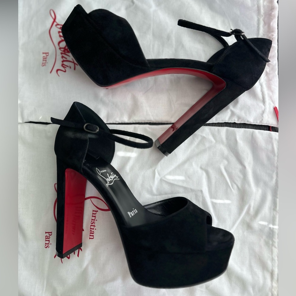 Christian Louboutin Sandaloo 130 Suede Platform Heel in Black size 36.5. - Picture 12 of 15